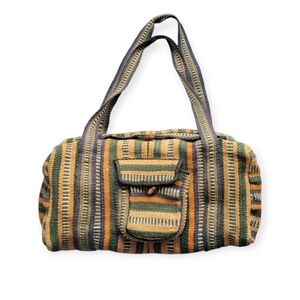 Boho Hippie Woven Duffel Bag Beach Tote Striped Multicolor